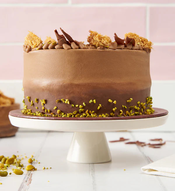 Chocolate Pistachio Kunafa Cake
